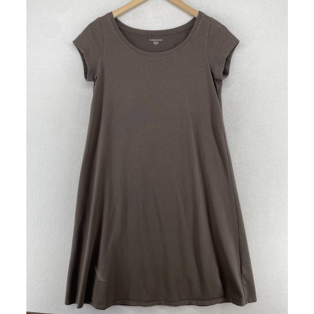 EILEEN FISHER Dress PM Petite Stretch Organic Cotton Jersey Cap Sleeve Gray USA